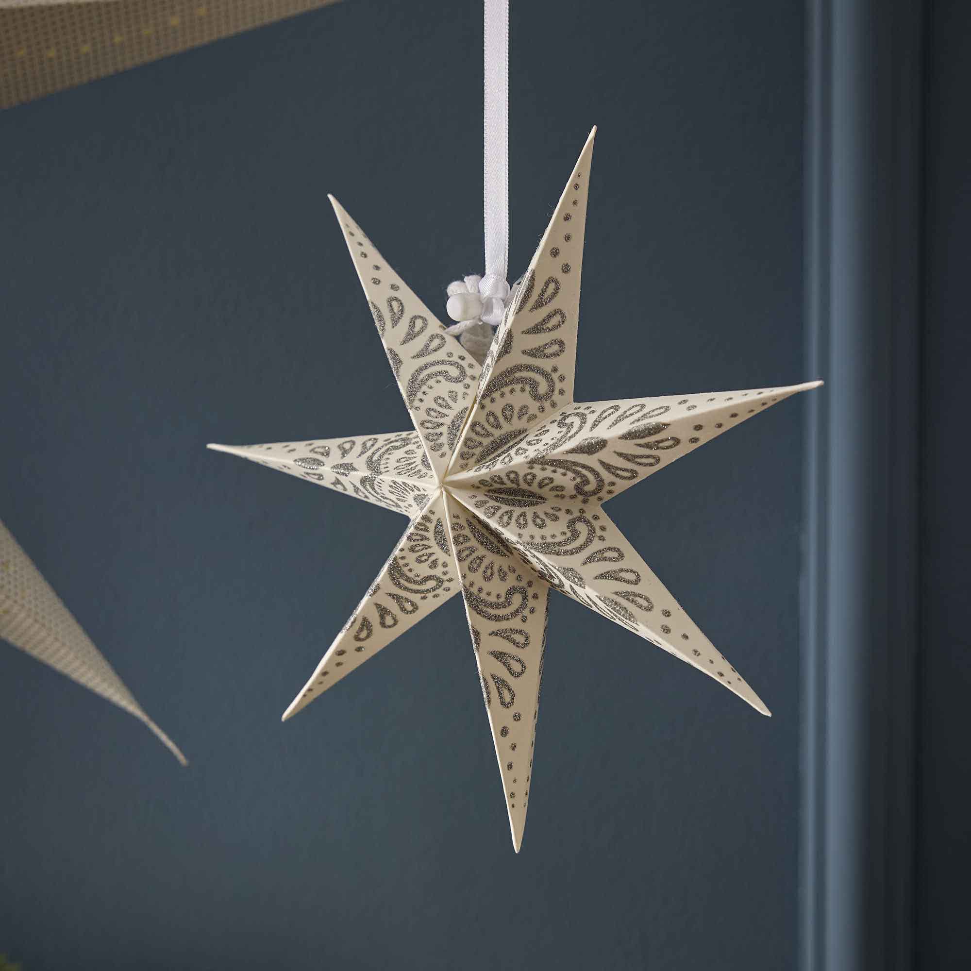 Papierstern, weiß/silber, Ornament, 18 cm