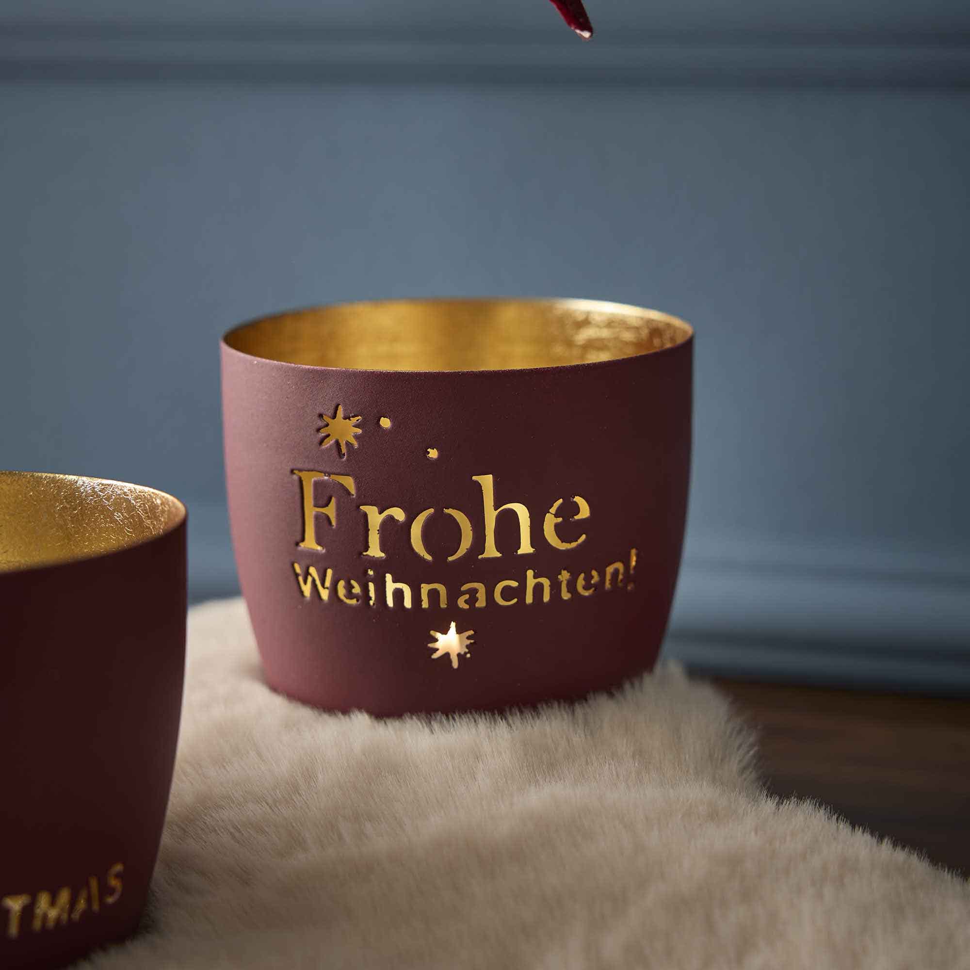 Windlicht Spruch/Xmas, Frohe Weihnachten/rot, 10 x 8.5 cm