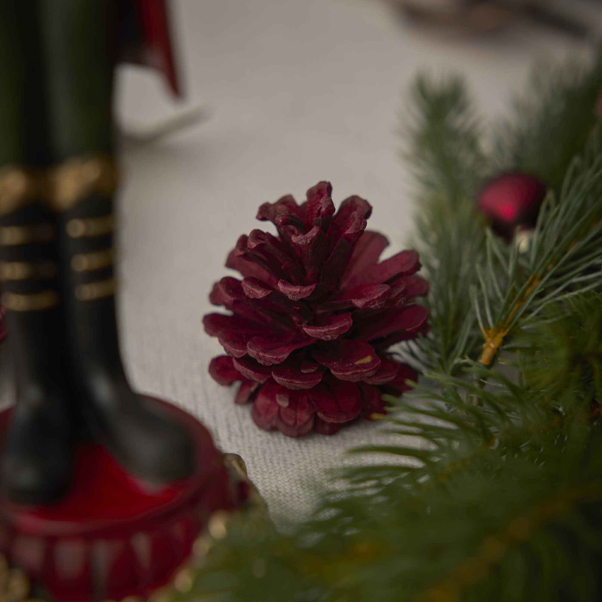 6er Set Tannenzapfen Metallic, rot