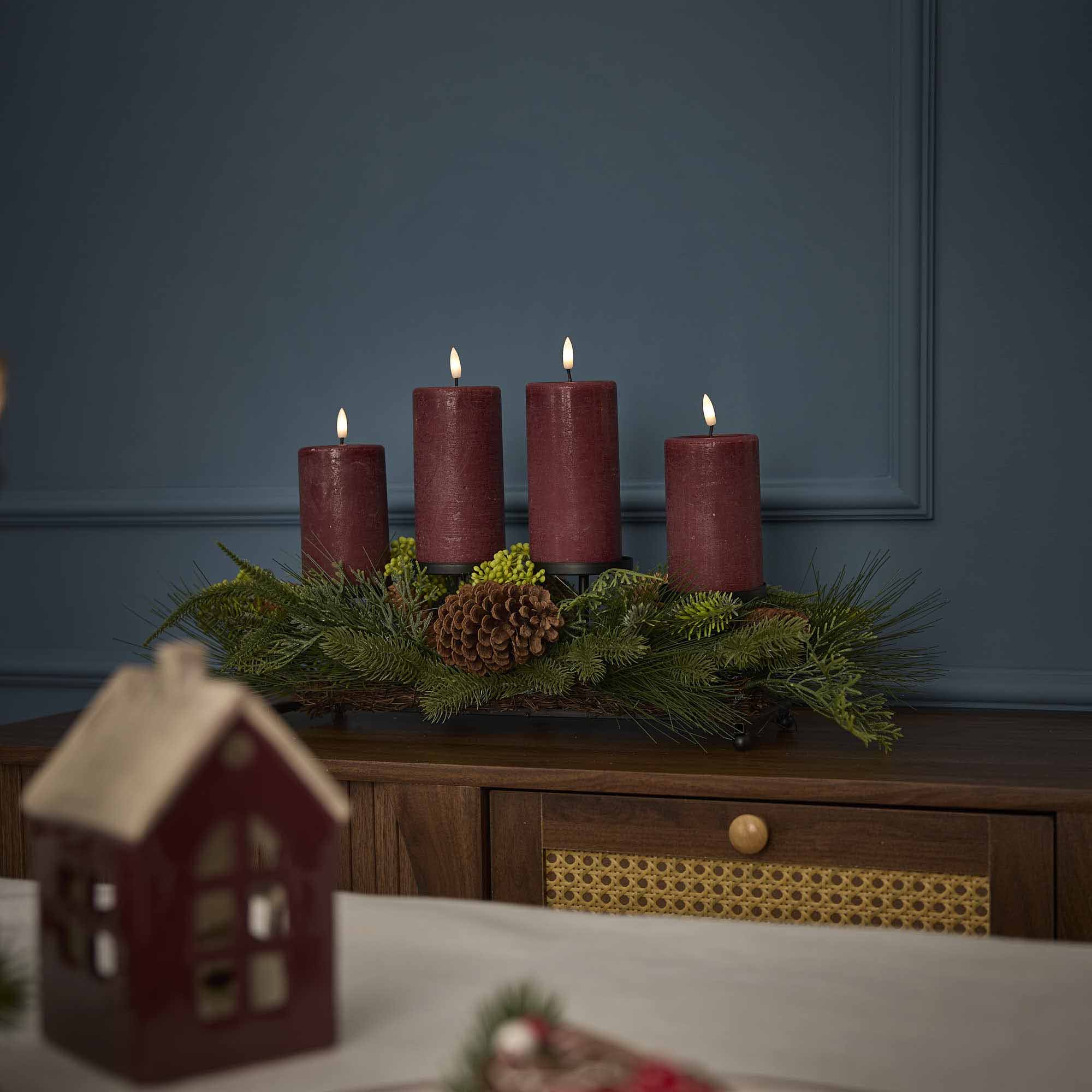 Adventsleuchter Tanne, grün/natur/schwarz, 66 cm