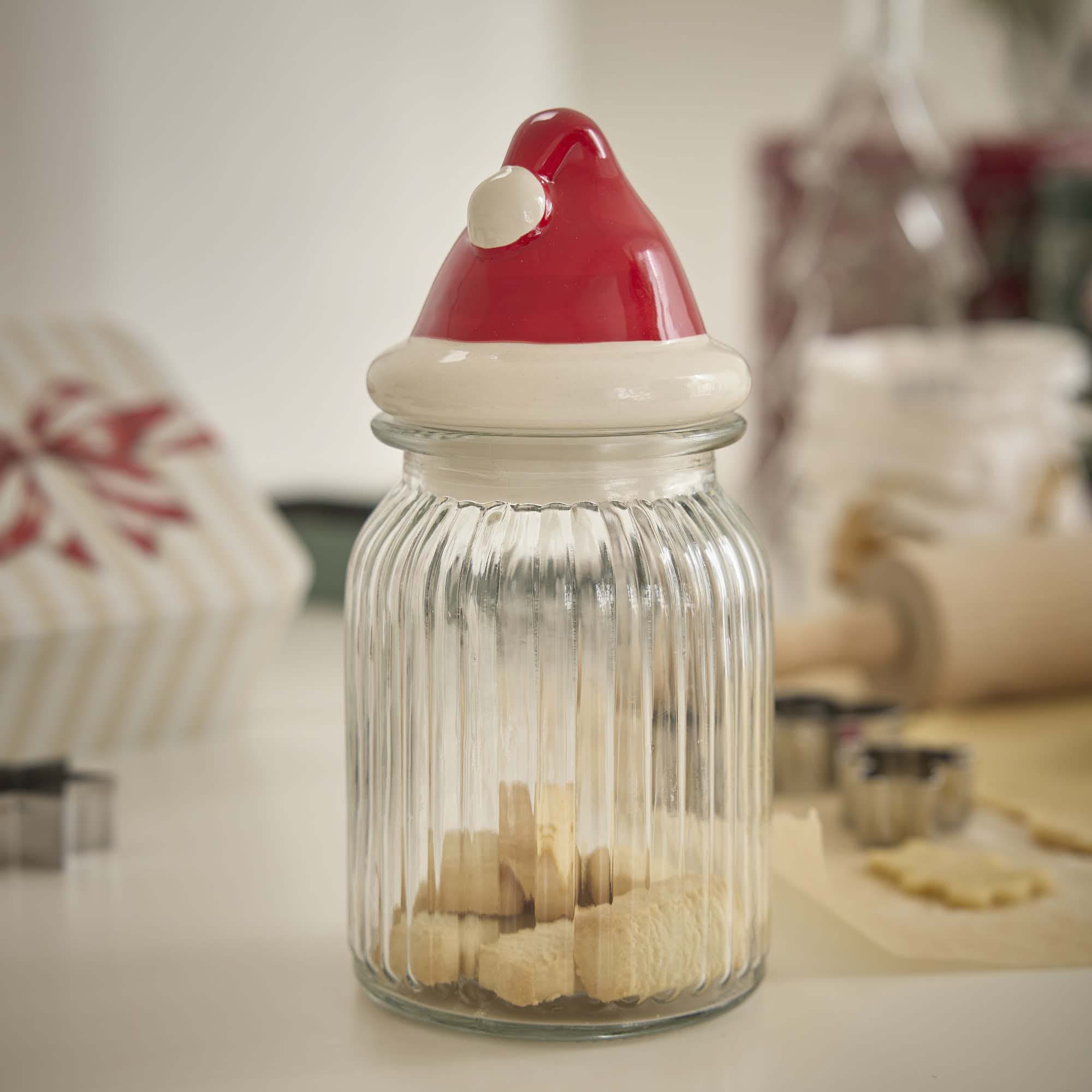 Vorratsglas mit Mütze, klar/rot-weiß, 1000 ml