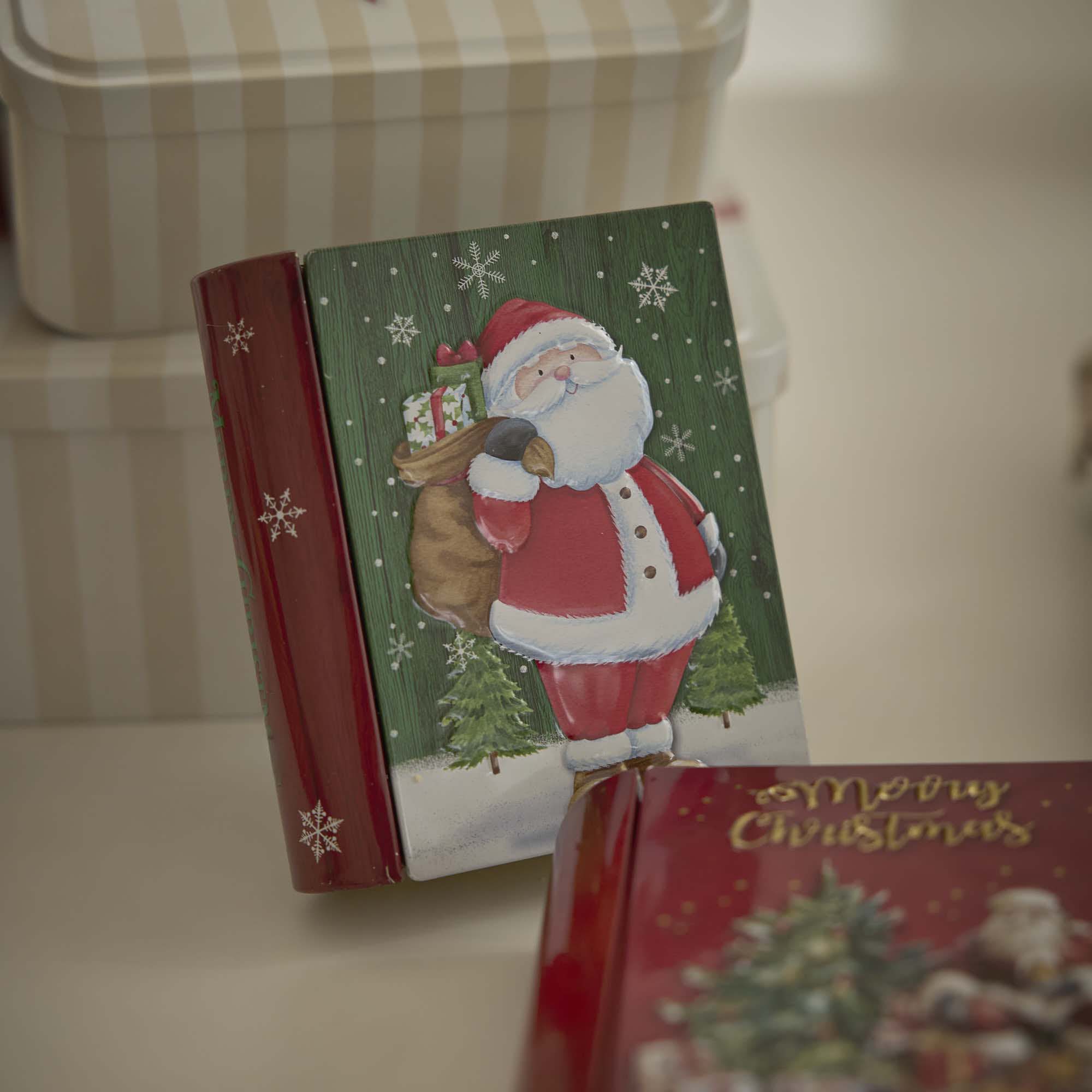 Keksdose Mini-Buch, Weihnachtsmann/Sack, 10 x 12 cm