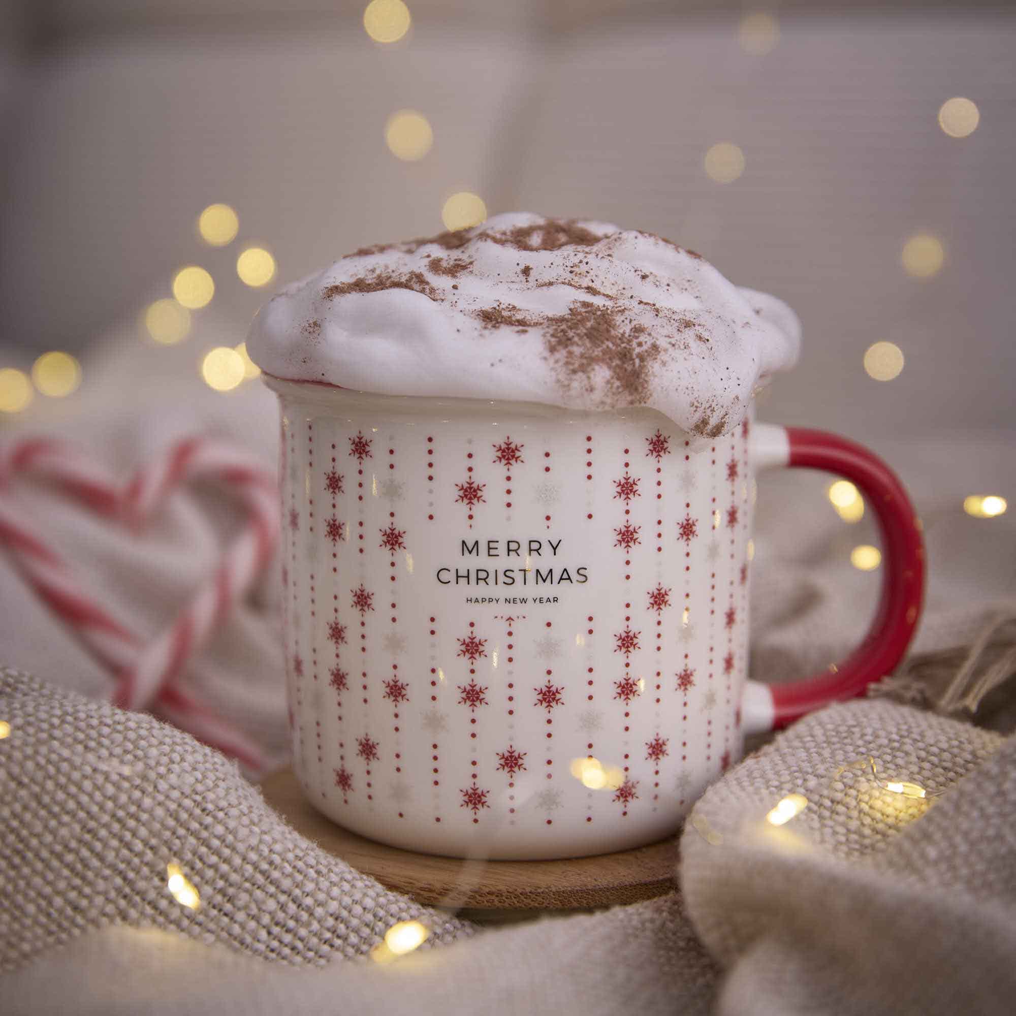 Becher Spruch/rot, Schnee, 360 ml