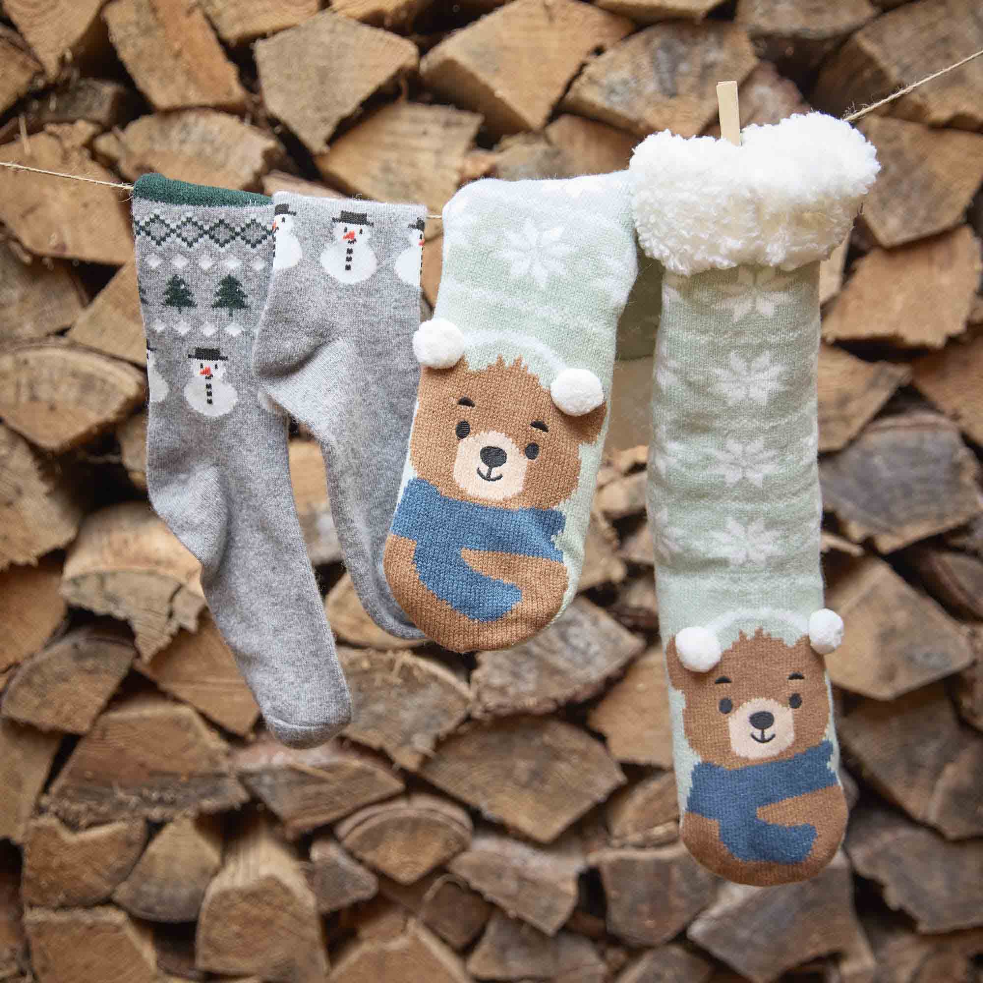 Norweger Socken Xmas, Bär/grün, Größe 35-42