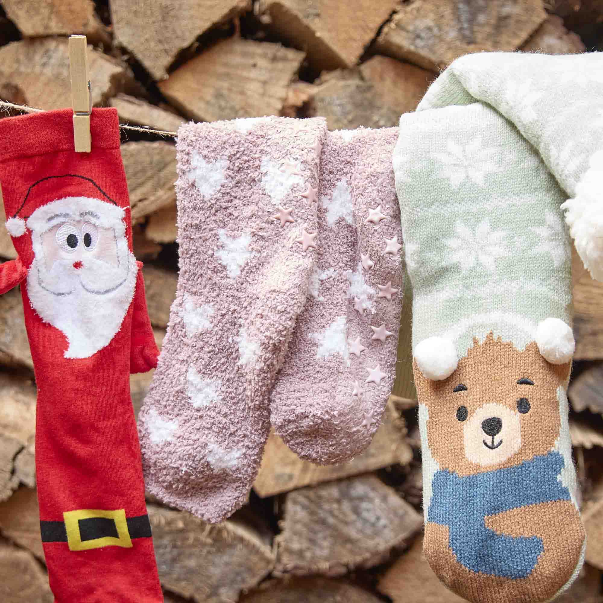 Kuschelsocken Anti-Rutsch, Sterne/rosa