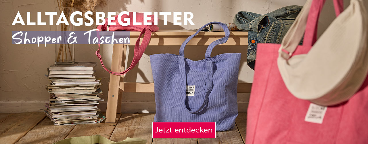 Zwei Shopper in Lila und Pink verlinkt auf die Kategorie Taschen