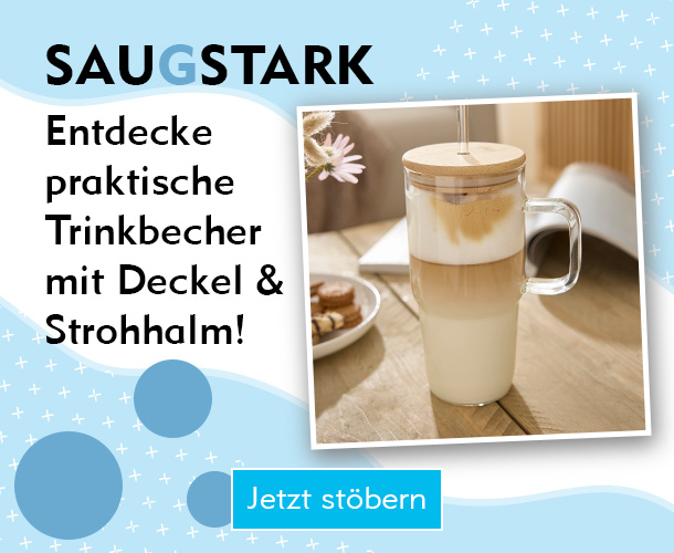Trinkbecher mit Deckel und Strohhalm 