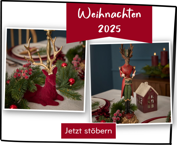 Entdecke die Weihnachtsdeko bei Nanu-Nana Weihnachtlich gedeckter Tisch in Grün-Rottönen verlinkt auf Weihnachtsdeko